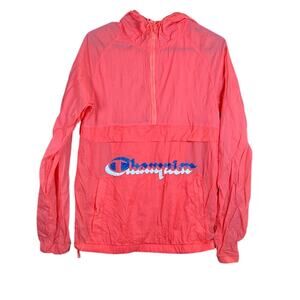 Vintage Champion Mens Jacket Coral Anorak Hooded Windbreaker Pullover Small